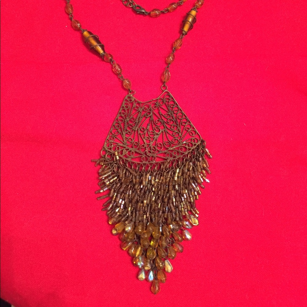 Beautiful Golden Fall Metal & Beads Necklace